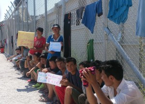 unaccompanied minors protesting in Moria detention centre / August 2014